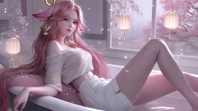 浴室粉发少女八重神子
