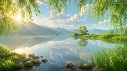 晨光湖畔治愈风景