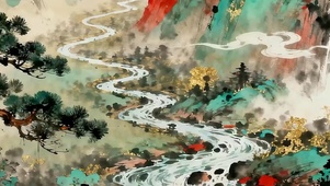 古风山水带鱼屏