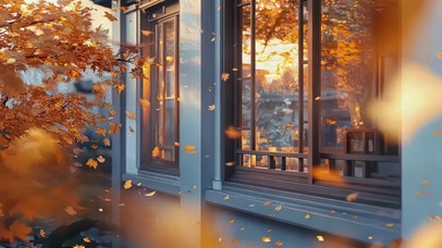 秋日落叶唯美庭院角落