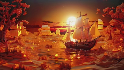 秋日中国风海景雕塑