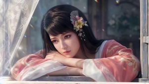 墨彩环倚窗