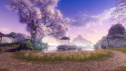 唯美古风樱花湖心亭