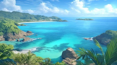 蓝天阳光绿色热带海岛