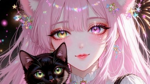 粉发猫耳异瞳少女