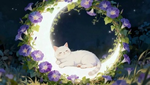 牵牛花月光上休憩的猫猫