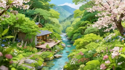 唯美的青山溪水