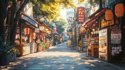 夏日阳光无人店铺街景