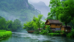 山川流水小屋风景