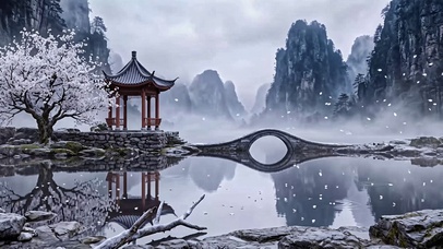 寒雪雾境平湖