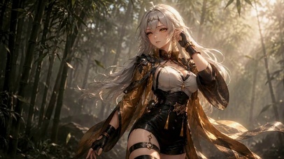 竹林光影银发美少女