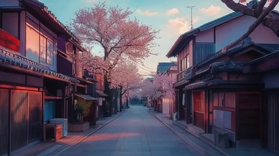 傍晚静谧日式街道风景