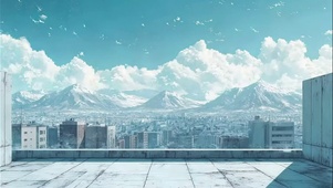 城市顶楼远眺夏日蓝天