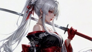 银发太刀红眸二次元美少女