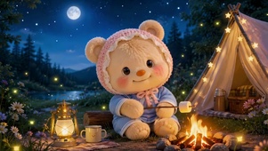 月夜露营可爱治愈毛绒小熊