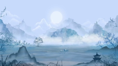 中国风蓝色大气水墨画