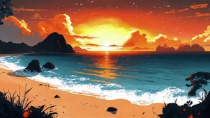 热带黄昏落日大海沙滩