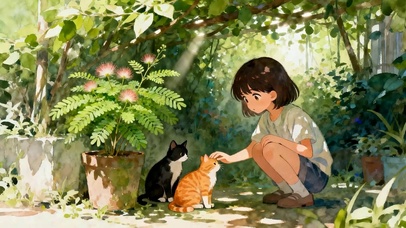 女孩与两只猫咪