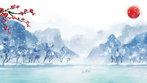 中国古风冬季雪花飘落雪景