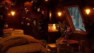 冬季雪天温暖小屋