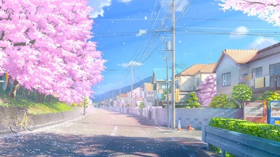 樱花小镇街道蓝天白云