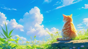 可爱橘猫背影
