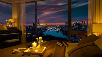 傍晚雨天城市房间