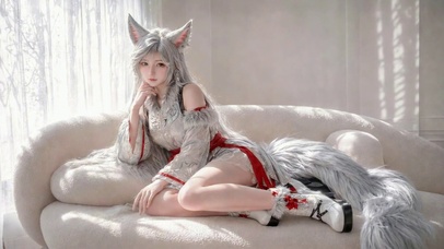 银发狐耳美少女治愈壁纸