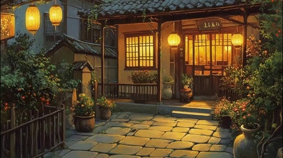 傍晚温馨小镇静谧商店