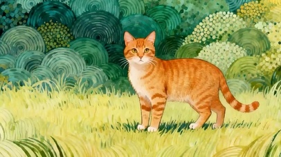 可爱猫咪草地带鱼屏