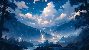 4K 夜空下森林