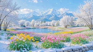 护眼晴空雪山花海