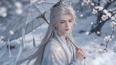 唯美雪地梅花少年