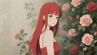玫瑰花红发少女