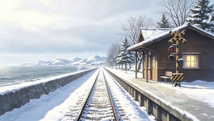 冬季飘雪 站台 治愈系