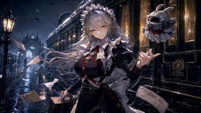 雨夜车站银发女仆美少女