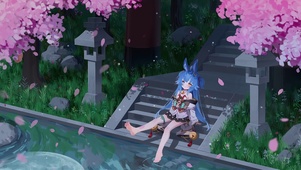 兔耳少女 和风庭院 樱花