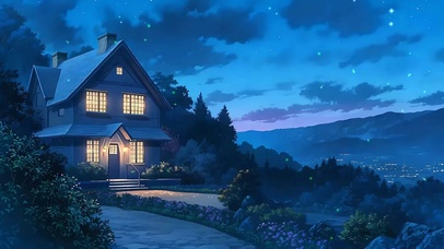 夜景星空树木