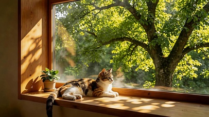 秋日窗边小猫