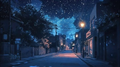 夜晚星空静谧城市街道