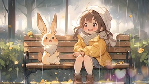 雨中兔子和女孩