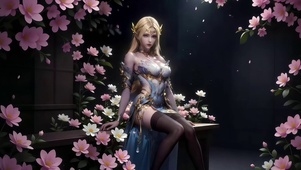 幽暗梦境鲜花丛中国漫美女