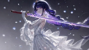 紫发白裙持剑少女