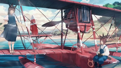 海边飞机男孩女孩