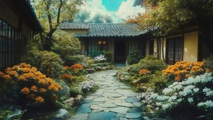 静谧古朴小镇院落风景