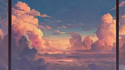 梦幻晚霞城市云层风景