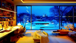 落地窗房间外雪景