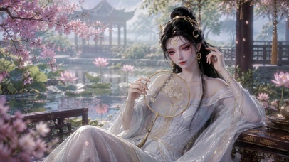 古风樱花庭院古装美人