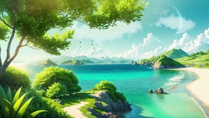 治愈唯美绿色护眼大海天空