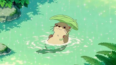 雨中撑叶的可爱水獭